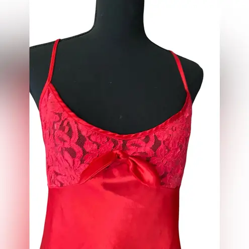 Vintage California Dynasty Red Lace Hem Silky Slip Dress | Dreamy Lingerie Size M