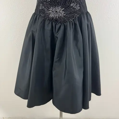 Vintage 90s Black Velvet Silver Floral Glitter Formal Homecoming Mini Dress Size M