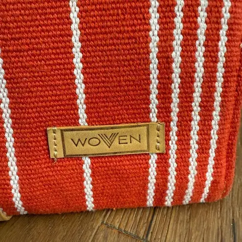 Woven Hand Woven Cotton Textile Orange White Stripe Hand Bag Clutch Purse