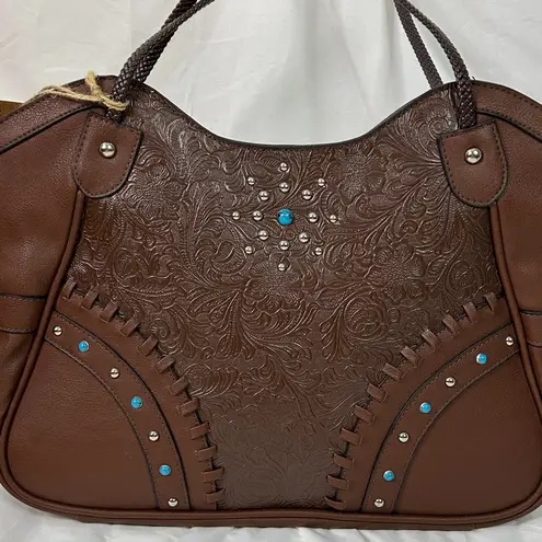 Canyon Sky Southwestern Style handbag faux leather with turquoise & silver studs Brown