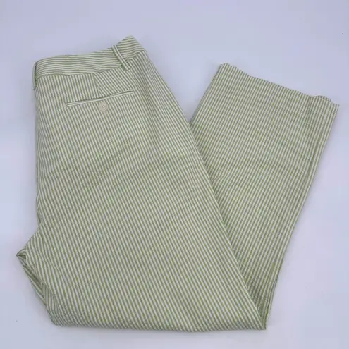 Susan Bristol Pants Seersucker Womens 6 Cropped Green Stripe Spring Preppy Ankle