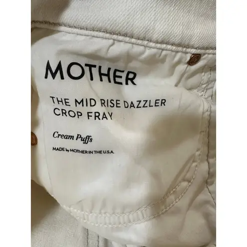 Mother The Mid Rise Dazzler Crop Fray Jean Cream Puffs Size 28 6 US NWOT Raw Hem