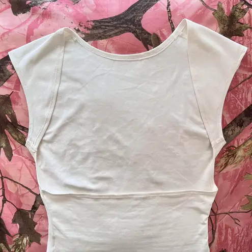 y2k white backless short sleeve top