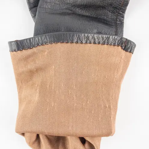 Fownes Vintage Long Black Leather Silk Opera Gloves Womens Small 6.5