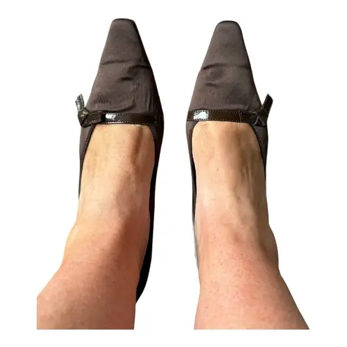 J. Loren Collection vintage brown fabric covered pumps with square toes size 8.5