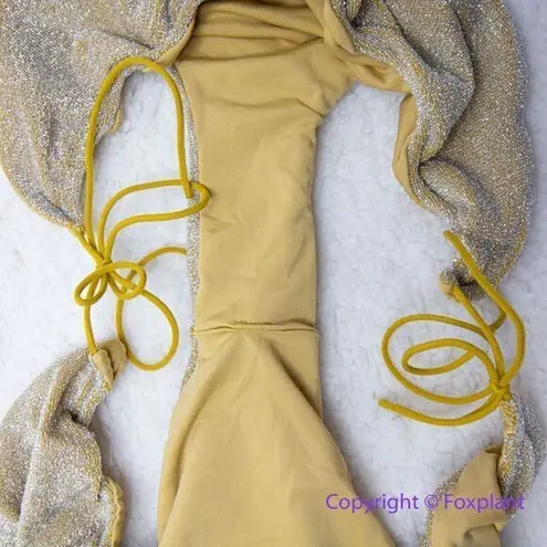 NEW Free People It's Now Cool Gathered Tie Up Bikini Bottom Gold Lurex, size XL