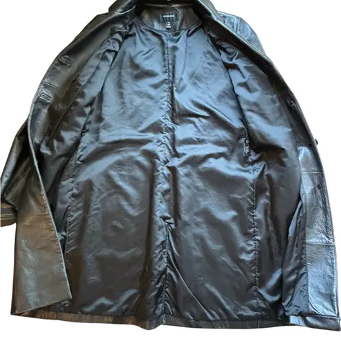 VTG Colebrook Longline Trench Coat Button Up
Leather Jacket Sz M Pockets Black Size M - Image 4