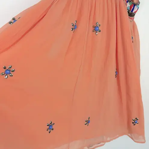 Boston Proper NWOT Embellished Beaded Swing Dress Sleeveless Orange Size XS NEW