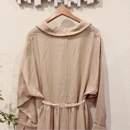 Mon Renn Hermosa Mini Oversized Shirt Dress with Belt in Chai Size Small NWT Tan