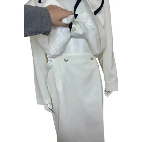 Vintage Russ Womens 2 Piece Blazer Skirt Set White Navy Sie 14 Business Casual