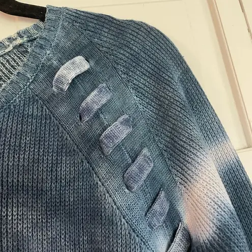 Nic+Zoe blue tie dye lace shoulder sweater small petite