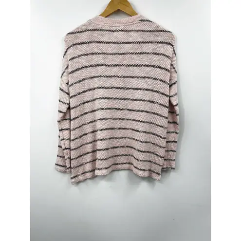 Sundry Lace-Up Sweater Small Women Natural Striped Knit Stretch PInk