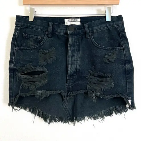 One Teaspoon  Black Denim Junkyard Destroyed Mini Skirt Size 25