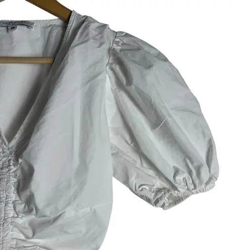 Derek Lam White Poplin Puff Sleeve V-Neck Ruched Tie Crop Top Size US 2