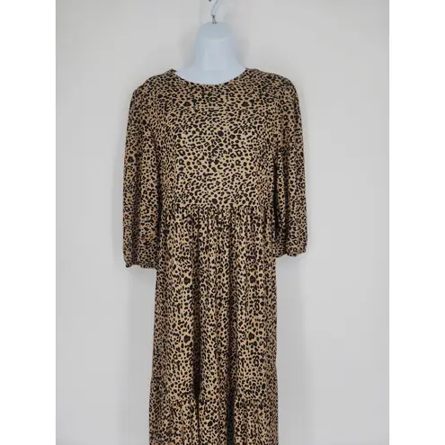 Pull & Bear Leopard Print Tiered Maxi Dress Women’s Size Small Black