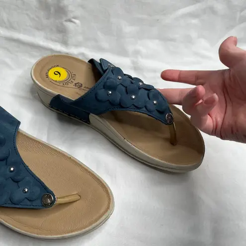 Fly Flot Womens Navy Blue Anatomic Sandals Size 9 Leather Upper