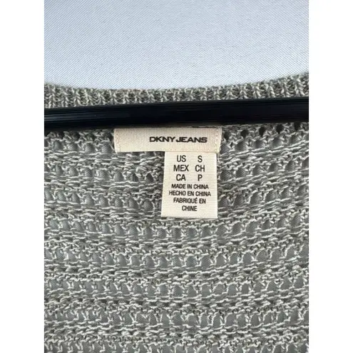 DKNY Jeans Womens Small Gray Crochet Knit Cardigan Sweater 58% Cotton 42% Acryli