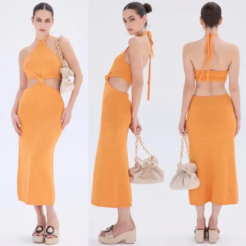 Cult Gaia Cameron cutout halter knit midi dress in marigold size L large