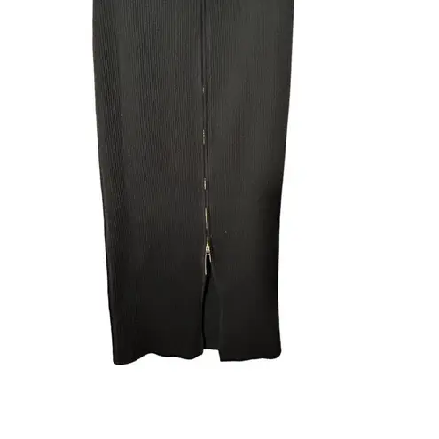 St. John Rib Knit Midi Full Zip Back Racerback Dress Black Size Small