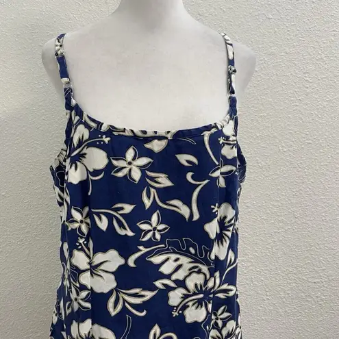 Vintage Hilo Hattie Hawaiian Tropical Floral Midi Dress Side Slit Blue size 14