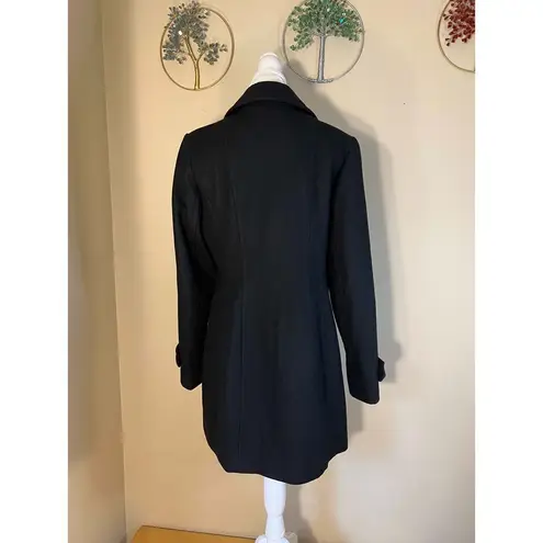 Anne Klein  Black Double Breasted Wool Blend Pea Coat Size S