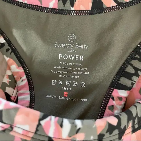 Sweaty Betty  Power Frame Racerback Sports Bra Green Pink floral camo XXS XS new