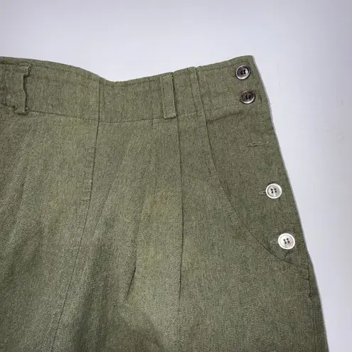 Esprit Vintage 90s Mom High Rise Y2K Pleated Linen Blend Olive Trousers Size 7/8