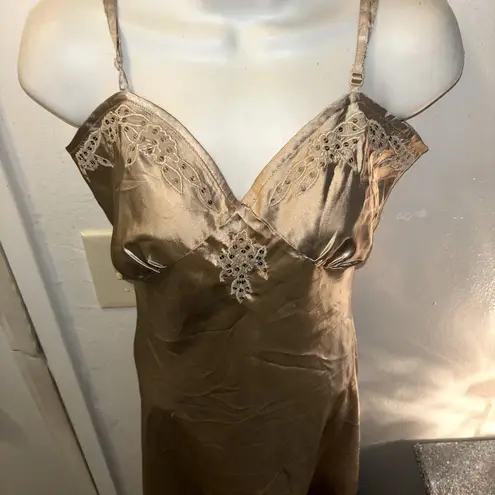 Newport News Gold satin long beaded sequins Slip nightgown lingerie NWTS size 6