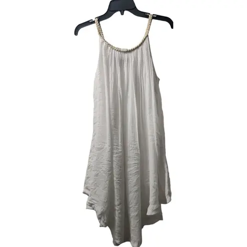 Kaktus White Sleeveless Dress Gold Braided Neckline Casual Summer L Size L