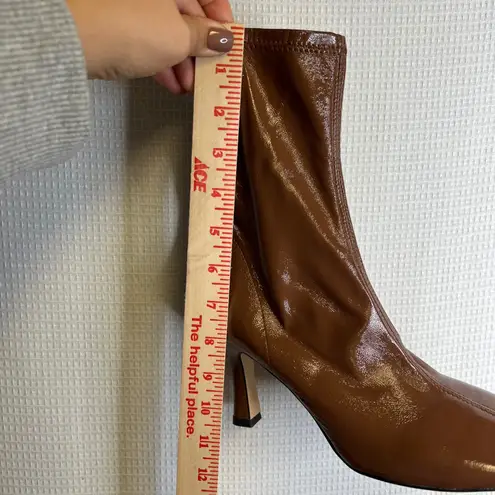Bianca Di Womens Brown Patent Leather Square Toe Heel Ankle Boot Booties Size 10