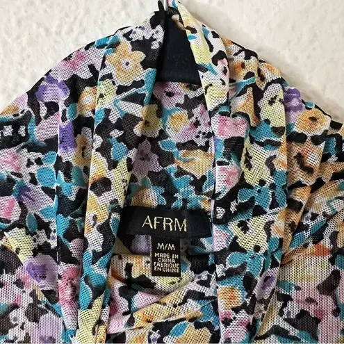 AFRM Shailene Floral Sheer Long Sleeve Dress Size Medium Blue