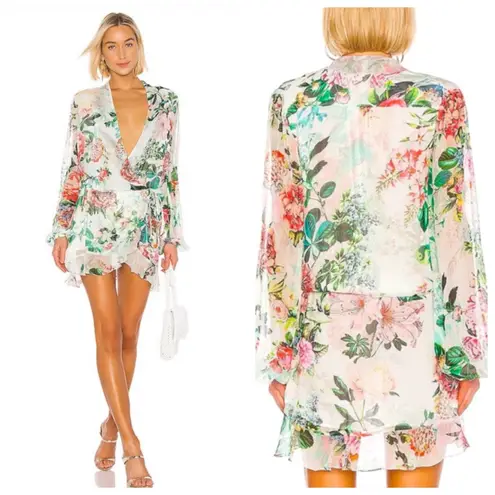 Rococo Sand Isa Wrap Dress Size XS Silk Floral Long Sleeve Mini Bohemian Resort Pink