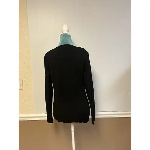 Cache Black Cutout Shoulder Knit Top – Women’s Size L – Long Sleeve V