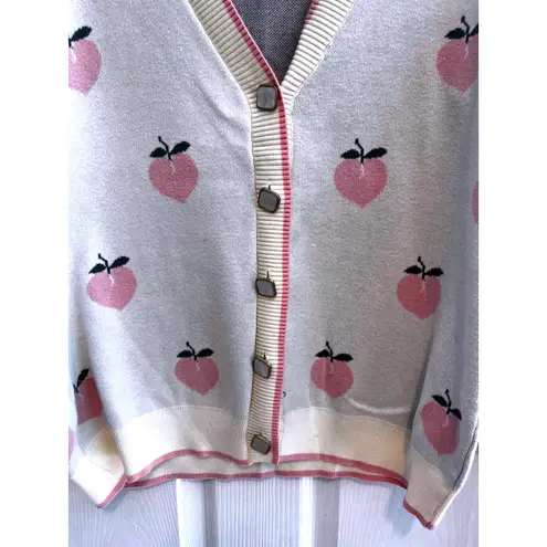 Peach Print Cardigan Sweater Button Down Knitwear Aesthetic Cute Outfit Pink Size M