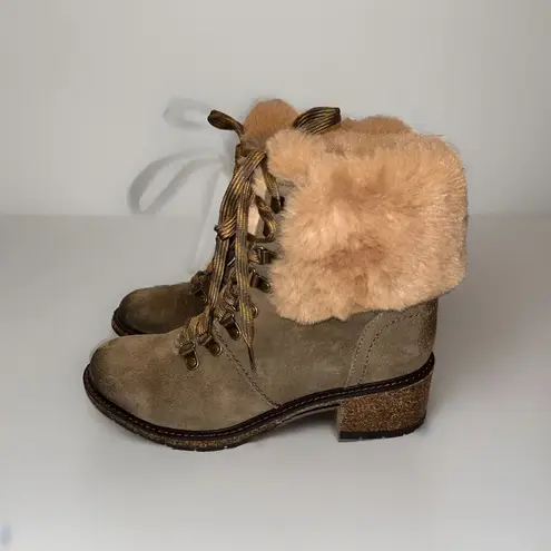 Aetrex Brooklyn Leather Boots Green Khaki Faux Fur CB114 EU 39 Women’s 8.5 Brown