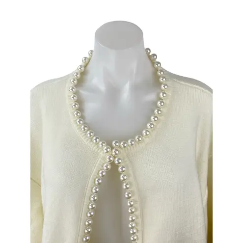 Commense Cream White Pearl Open Front Long Sleeve Knit Cardigan Sweater Top Sz L Size L
