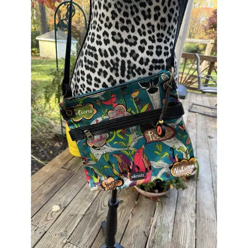 Sakroots Floral Print/Brown 11" Crossbody Bag Strap Vinyl Boho Tropical READ