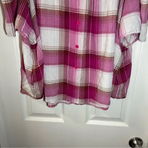 Paper + Tee Paper Tee Pink Plaid Off The Shoulders Short Sleeve Blouse size 2X