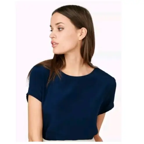 Cuyana Navy Blue Silk Tee Short Sleeve Size Small