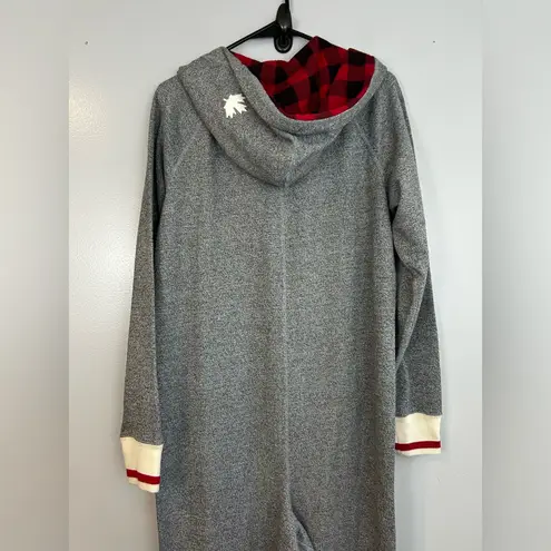 Roots NWT Cabin Grey Hooded Onesie w/ Buffalo Check Plaid Size Medium