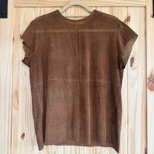 Muubaa Brown Suede Perforated Short Sleeve Top size 10