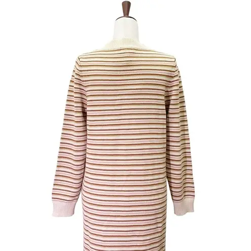 Roolee NWT Striped Midi Sweater Dress Cream Tan Pink Long Sleeve Size Small NEW