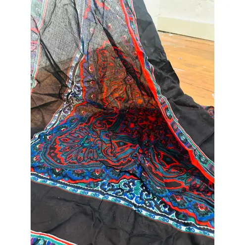Amanda Smith Vintage Black Red Green Paisley Italy Rayon Scarf