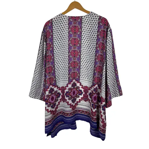 Catherines Womens Boho Floral Kimono Sz 3X Multicolor Open Front Lightweight