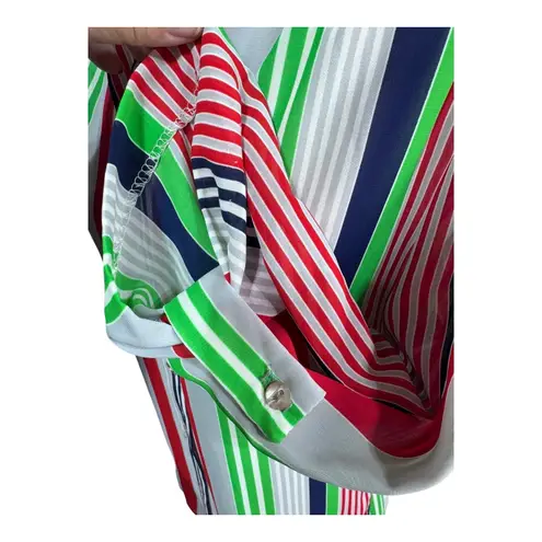 Vintage Teddi of California Sheer Striped Blouse Red Green Blue Mod Retro Style Size 8