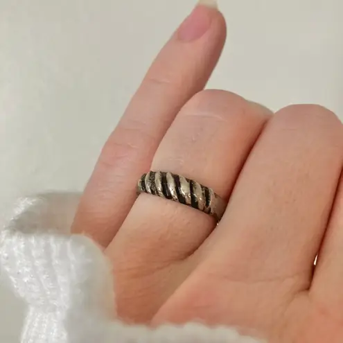 Silver Black Zebra Stripe Neutral Ring Band “Bindi” Twisted Masculine Grunge Jewelry