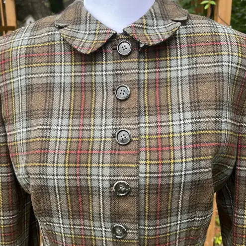 40s or 50s Vintage Wool Plaid Blazer Peter Pan Collar Size Small Gray