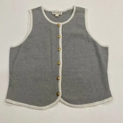 Marled Gray Knit Vest Top Small – Gold Button Trim, Sleeveless Layering Tank Size undefined