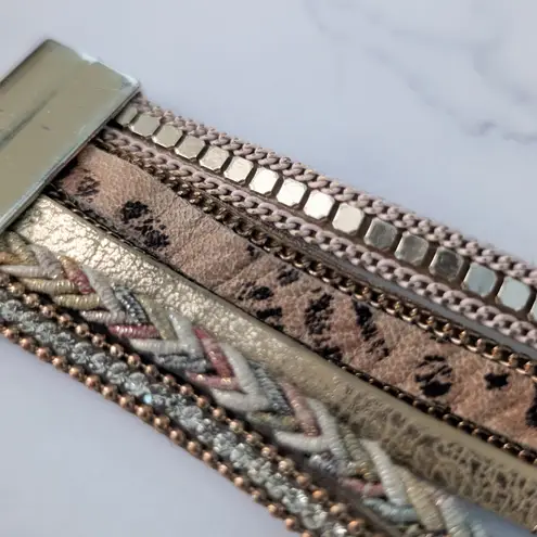 Cuff Bracelet Neutral Tones with Gold Tone & Faux Pearls