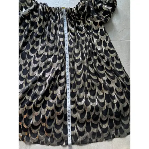 Delfi Mini Dress Women 1XL Black Gold Silk Off Shoulder NYE Party Cocktail Event Size 1X